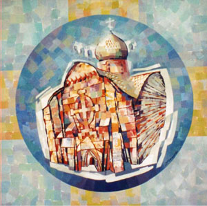 Painting titled St. Peter and St. Paul Church in Kozhevniki (Novgorod) by Valeri Pianov